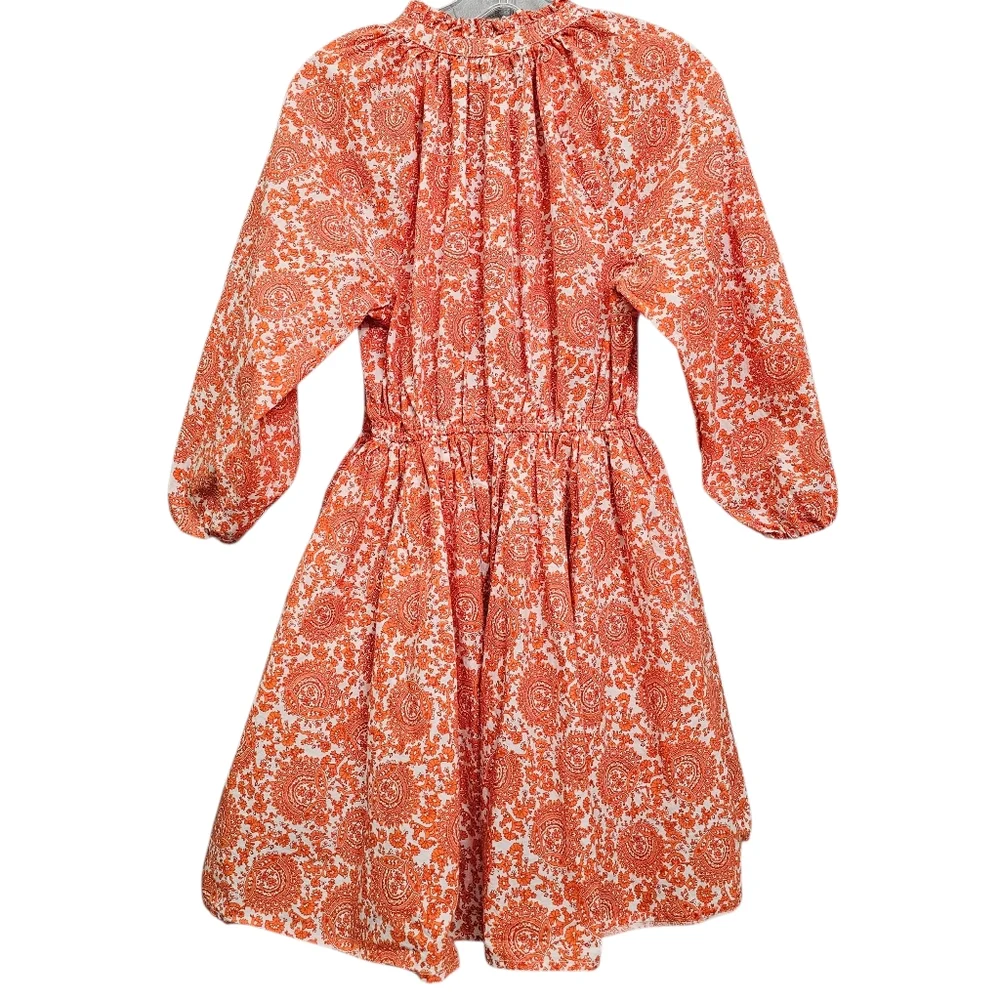 Nwot J.Crew Orange White Floral LS Ruffled Neck Fit/Flare Button Front  Dress